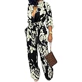 SxClub Jumpsuits for Women Formal Sexy Elegant Long Straight Pants Busineess Party Jumpsuit with Belt Pockets