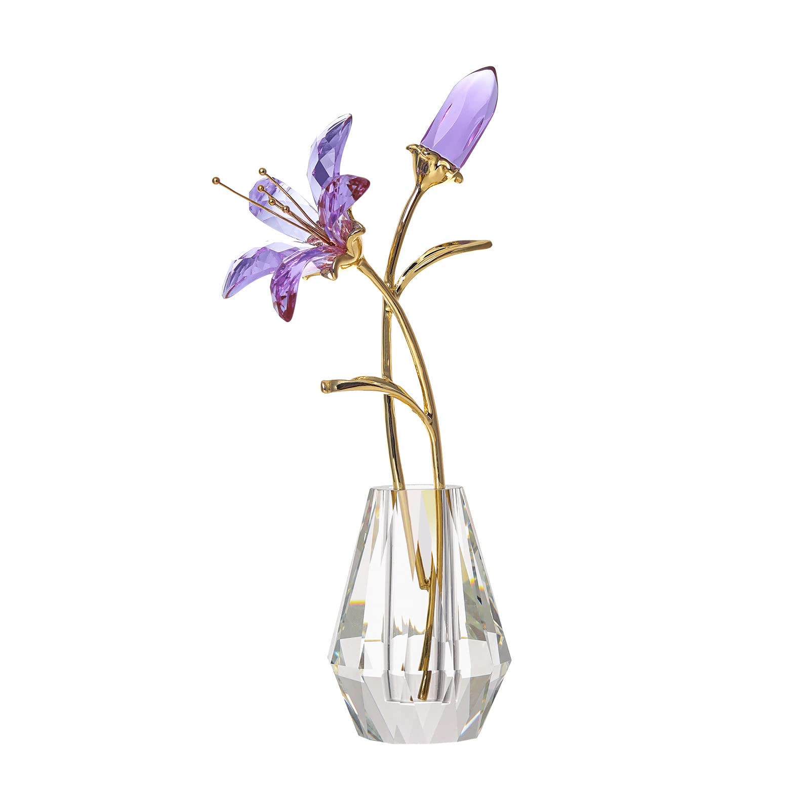 LONGWIN Crystal Artifical Tiger Lily Flowers with Vase Purple Crystal Collectible Figurines Decorative Blooming for Home,Wedding Gift Idea for Mothers Day, Valentine's Day