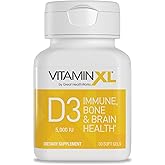 OmegaXL VitaminXL D3 High Potency Daily Vitamin D 5000 IU 30 Softgels | 125mcg, Immune Support Supplement, Promotes Healthy Muscle Function &amp; Strong Bones, Non-GMO, Gluten-Free