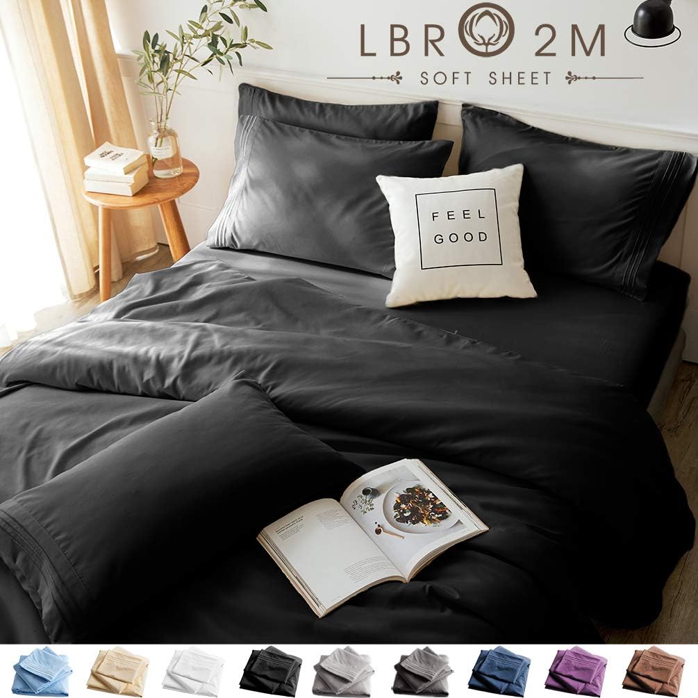 LBRO2M Bed Sheets Set Full Size 6 Piece 16 Inches Deep Pocket 1800 Thread Count 100% Microfiber Sheet,Bedding Super Soft Hypoallergenic Breathable,Resistant Fade Wrinkle Cool Warm (Dark Grey): Home & Kitchen