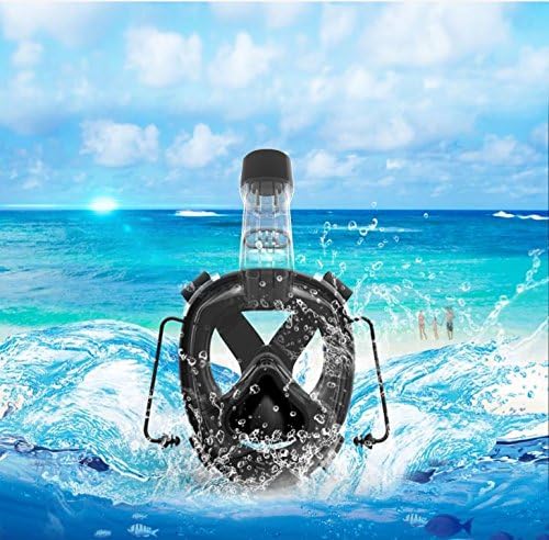 Caribbean Bright Full Face 180° view Panoramic Snorkeling Mask, Gen 2, Anti-fog, Anti-leak, Built-in Equalization Pockets, Sports Camera Mount, Adult Black