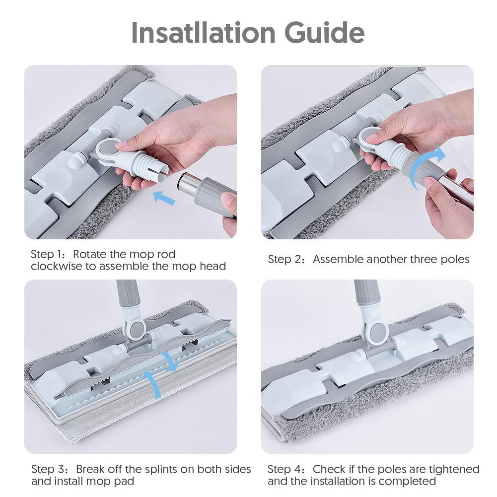 HOMTOYOU Microfiber Hardwood Floor Mop with 4 Washable Pads, 360 Rotation Dust Flat Mop with Ultra Long Stainless Steel Handle for Home/Office Floor Cleaning: Industrial & Scientific