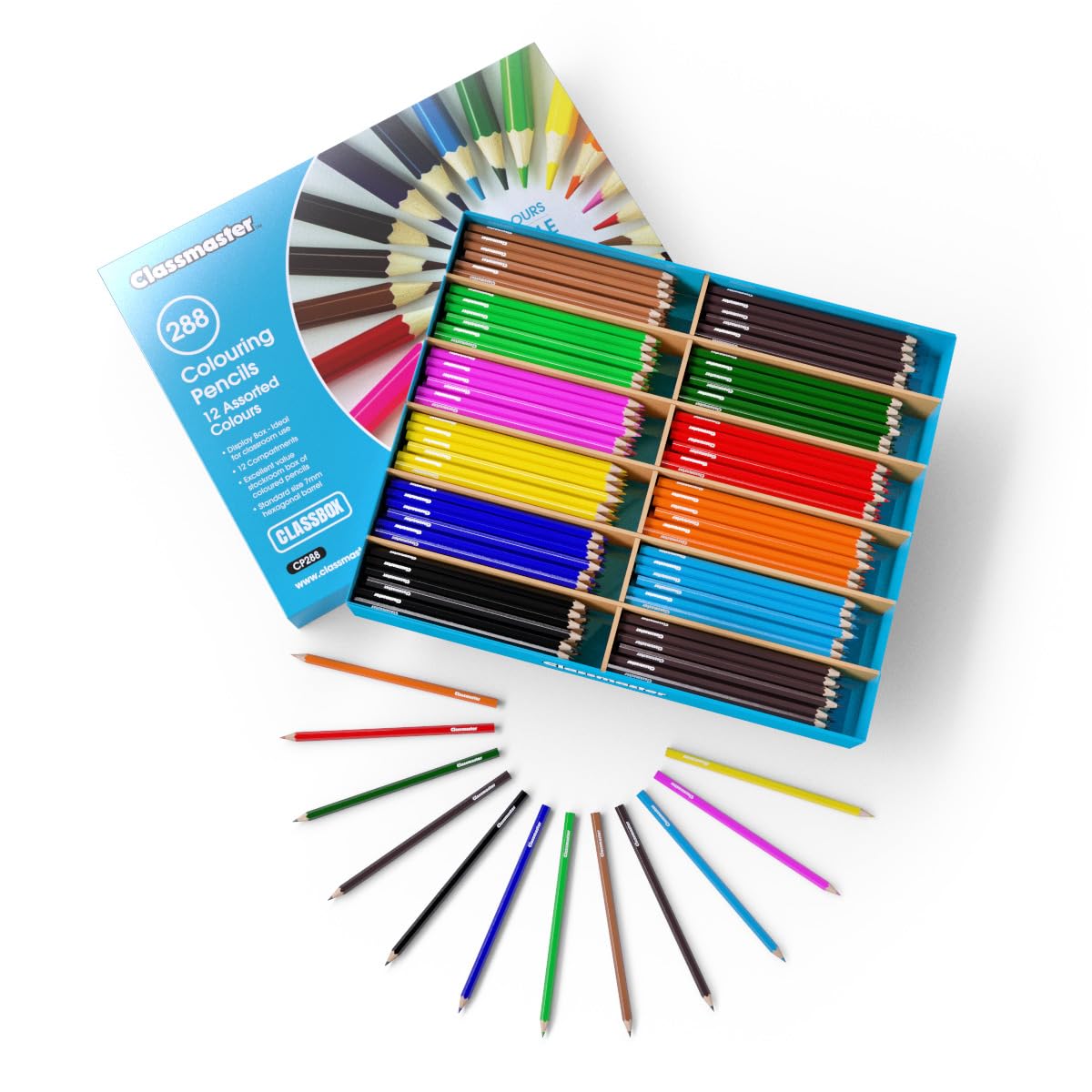 SHOW-ME Classmaster Pre-Sharpened Colouring Pencils – 288 Pieces, 12 Bright Assorted Colours – Ideal for School, Art & Craft Sets