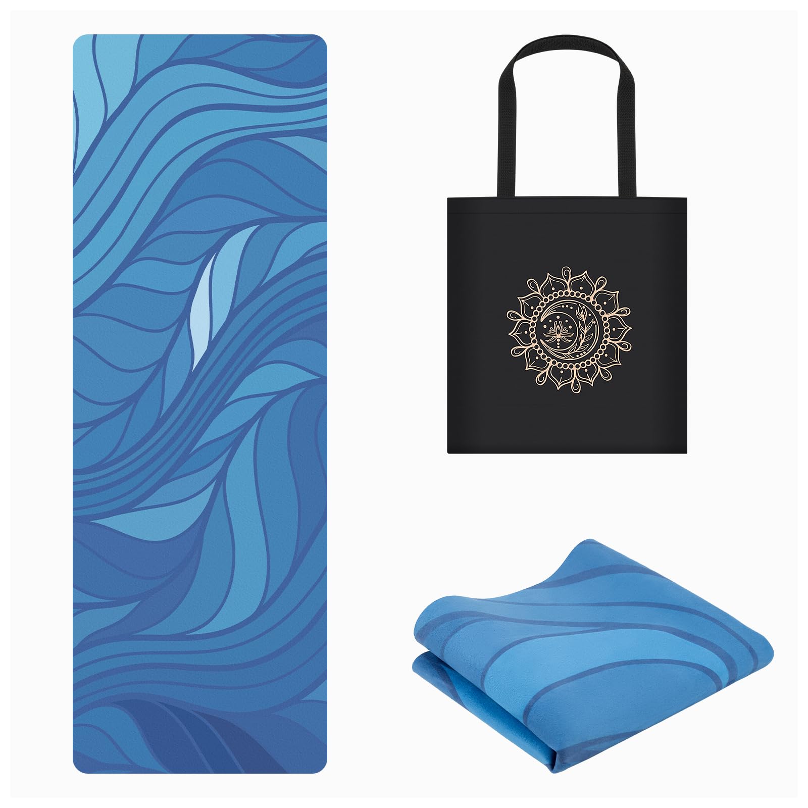 Photo 1 of JOOEER Travel Yoga Mat, Non-slip Foldable Travel Fitness Mat With Carry Bag for Yoga, Exercise, Pilates, 1.5mm Thick Lightweight Exercise Yoga Mat for Women, Blue