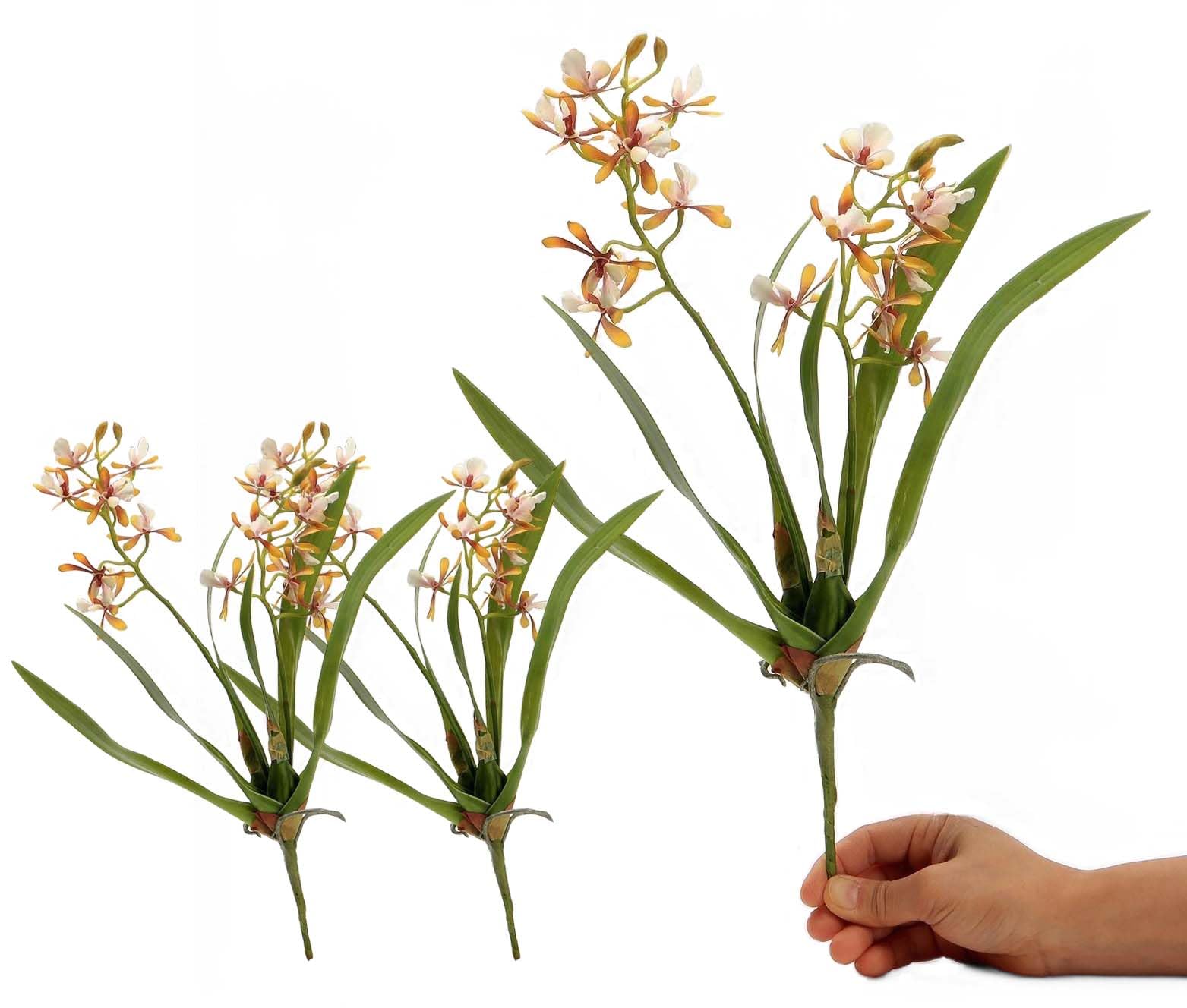 Photo 1 of Mythlty 3pcs Artificial Cymbidium Orchid Flowers That Look Real, Faux White-Yellow Orchid Stems for Vases, Silk Flowers for Farmhouse Home Office Indoor Tables Centerpieces Decoration (Yellow)