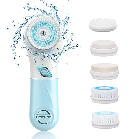 Gesichtsreinigungsbürste Umickoo 5 in 1 wasserdichte elektrische Gesichtsbürste mit 5 Bürstenkopf, 2 Stufen Geschwindigkeiten