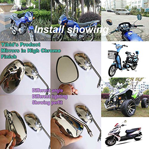Yibid Universal Chrome Oval Motorcycle Rearview Side Mirrors 10mm, with 7/8" Handlebar Mount for Honda Kawasaki Suzuki Custom Cruiser Chopper Adventure Kymco Victory Vulcan Street Sports Dirt Bike M10 - Thumbnail 2