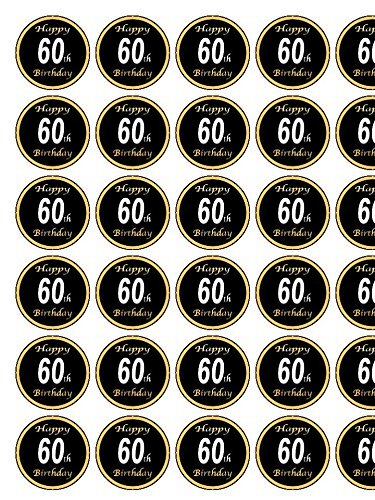 Happy 60th Birthday Black / Gold 30 x 1.3" Icing cupcake toppers PRECUT - Ready to use (5 - 10 BUSINESS DAYS DELIVERY FROM UK