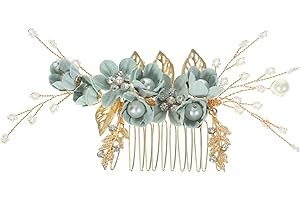 Beaupretty Green Hair Rhinestone Hair Pieces Bridal Wedding Hair Comb Pearl Floral Side Hair Clips For Bride Bridesmaid