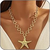 Gold Starfish Necklace for Women Chunky Big Starfish Pendant Necklace Summer Beach Ocean Statement Jewelry Outfits Accessories