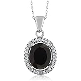 Gem Stone King 3-5 Cttw Gemstone Birthstone Halo Pendant Necklace For Women | 925 Sterling Silver | 11X9MM Oval | With 18 Inch Silver Chain | Fine Jewelry Gifts for Her Mom Women Wife