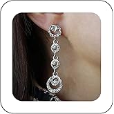 Andelaisi Boho Crystal Circle Chandelier Earrings Vintage CZ Circle Dangle Earrings Silver Circle Drop Earrings Personalized Rhinestone Halo Circle Earrings Jewelry for Women