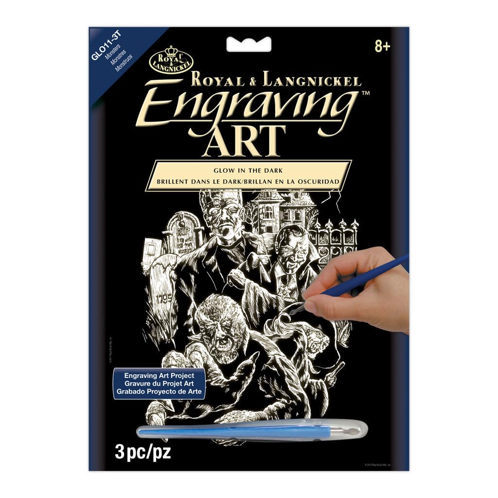 Royal & Langnickel Glow In The Dark Engraving Art A4 Size Monster Designed Painting Set