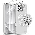 COFFKER Magnetic for iPhone 16 Pro Max Case, Compatible with Magsafe, Suction Cup Phone Mount, [2 Screen Protectors][Camera Protector] Silicone Shockproof Protective Phone Cover 6.9", Light Gray