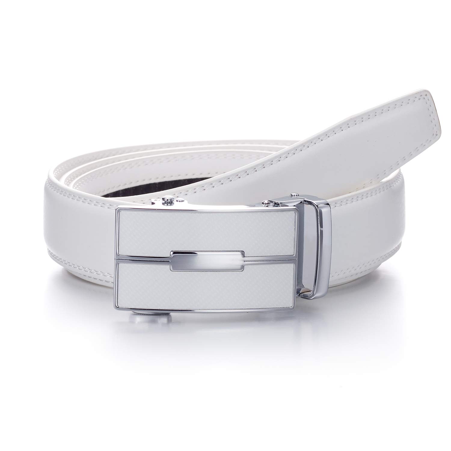 YEHMAN Men's Leather Automatic Ratchet Belt with Sliding Buckle without holes 3 cm (505 White 130 cm)