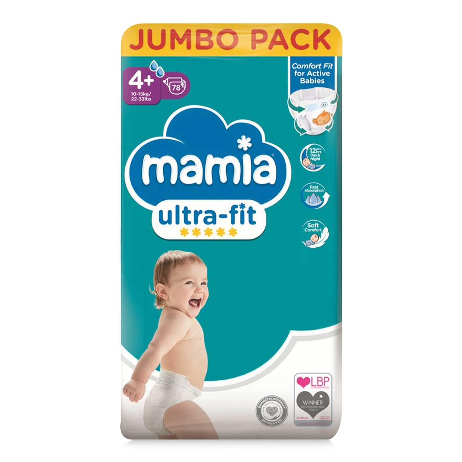 Mamia Baby Ultra Dry Nappies, Size 4+, 9-20 kg, Jumbo Pack (78 Nappies) …