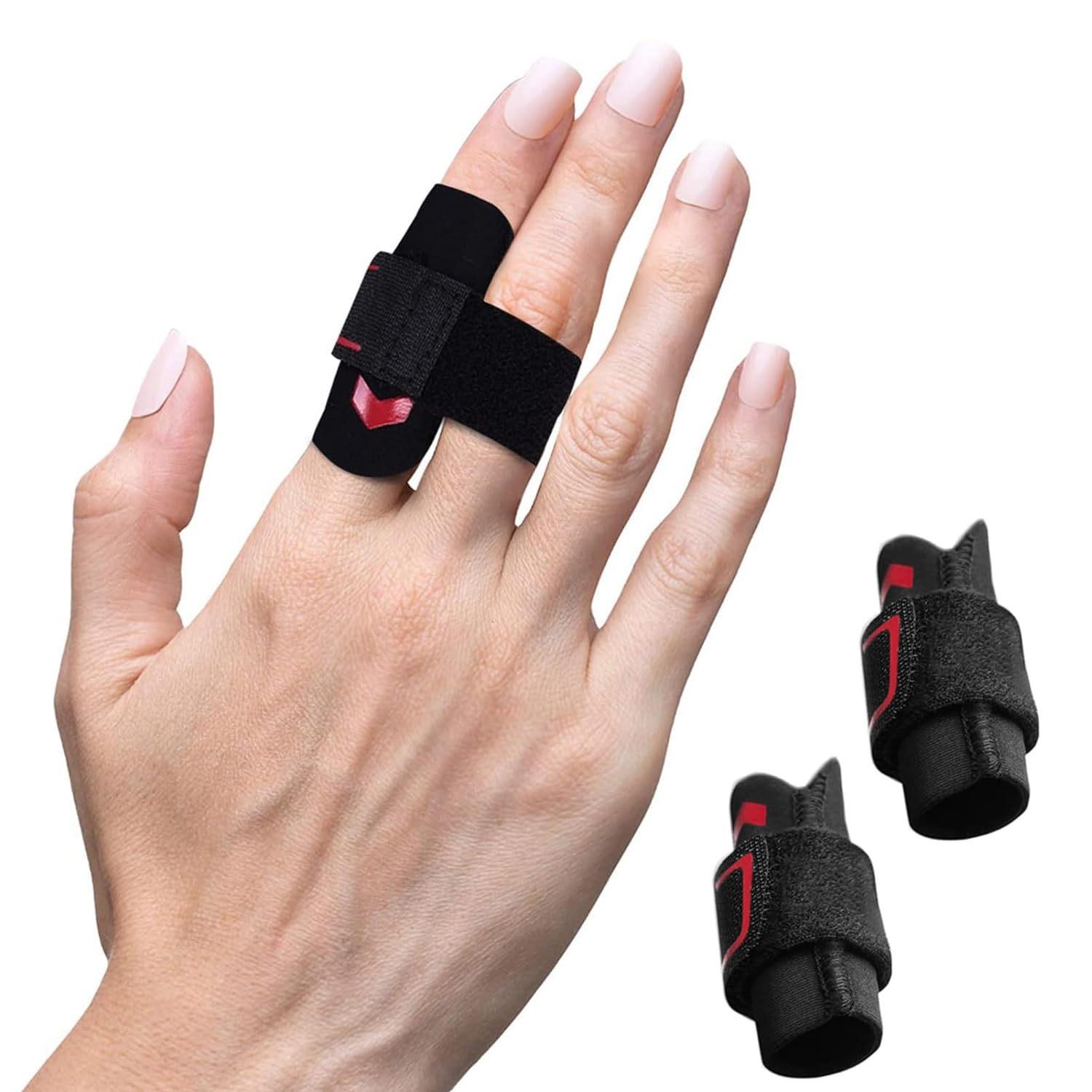 VerteLife Finger Splint Adjustable Finger Sleeve Support Protector Finger Brace Relieve Joint Pain Finger Guards Sport Cushion Bandage for Basketball Volleyball - Red,2pcs