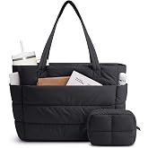 Narwey Nylon Puffer Tote Bag for Women, Quilted Work Nurse Teacher Tote Bag | Lightweight, Puffy, Aesthetic, Trendy, 15.6 Laptop Sleeve, 40oz Tumble holder, Shoulder Bag for Travel, Gym, Holiday Gifts