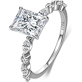 Ayafee 2CT Radiant Cut Moissanite Engagement Rings for Women 925 Sterling Silver D Color VVS Clarity Moissanite Wedding Rings for Her
