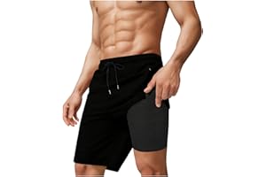 Men Swim Trunks with Compression Breathable Liner Quick Dry Board Shorts Beach Gym Running Shorts with Zipper Pockets