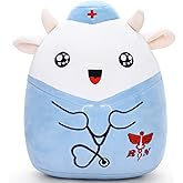refavor Nurse Cow Stuffed Animal, 8 Inches Navy Cow Thank You Nurse Week Graduation Plush Toy Nurse Gifts for Women, RN Plush Stuffed Animals Students Nursing Soft Plushies Gift(Bell)