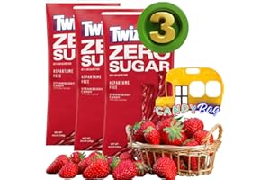 THINK CANDY (PACK OF 3) Licorice Zero Sugar Strawberry - Sugar Free Twists Candy - No Sugar - 4.8oz Each Bag - Comes With One Bus ZipBag