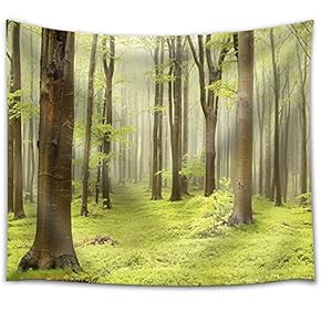 Tree Forest on a Green Field with Sunlight Peeking Through - Fabric Tapestry, Home Decor - 51x60 inches