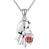 UCADRIT Ghost Pumpkin Necklace 925 Sterling Silver Ghost Pendant Halloween Jewelry for Women