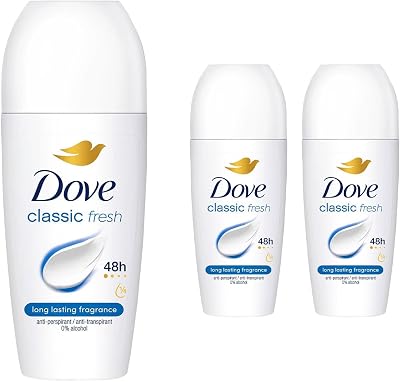 Dove Classic Roll On Antiperspirant Deodorant 48H Fresh Women 50ml Pack of 3