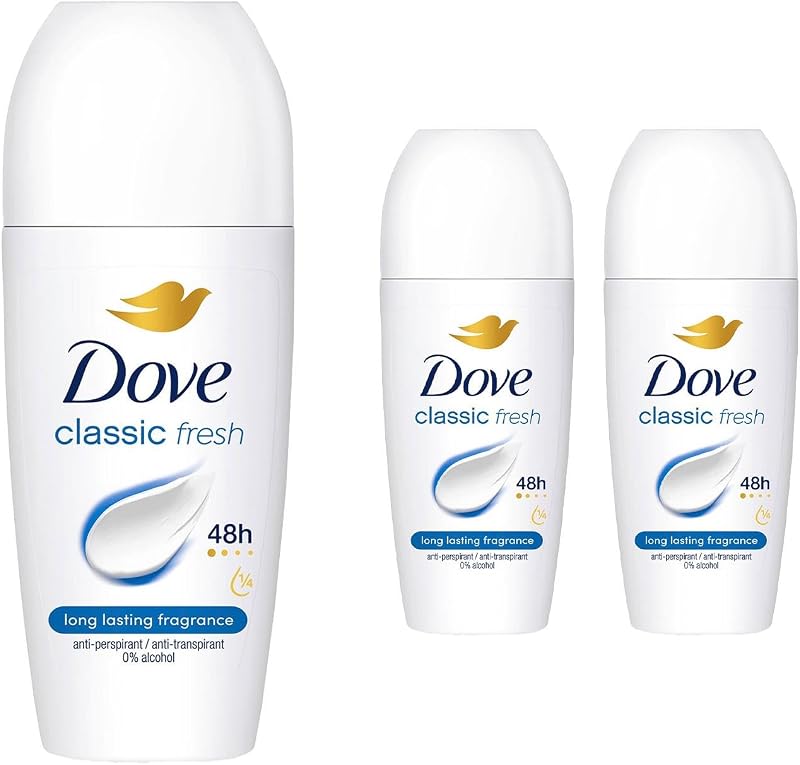Dove Classic Roll On Antiperspirant Deodorant 48H Fresh Women 50ml Pack of 3