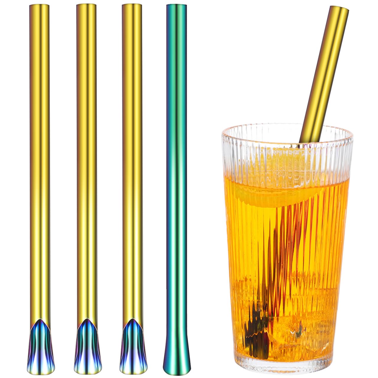 Luxshiny 4pcs Stainless Steel Straws Reusable Drinking Spoon Straws for Smoothie, Cocktail and Hot Drinks (Colorful)