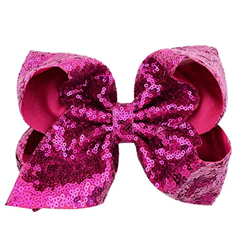 6 Pcs 8 Inch Large Colorued Stitching Glitter Sequin Hairpin Girls Bows Clip Hair Bows … (812)