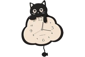 Qialexicon Cat Wall Clock with Silent Movement, Modern Pendulum Clock for Study and Living Rooms