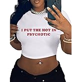 LovelyWholesale Women Graphic Crop Tops Letter Print Short Sleeve Tee Summer Sexy T Shirt