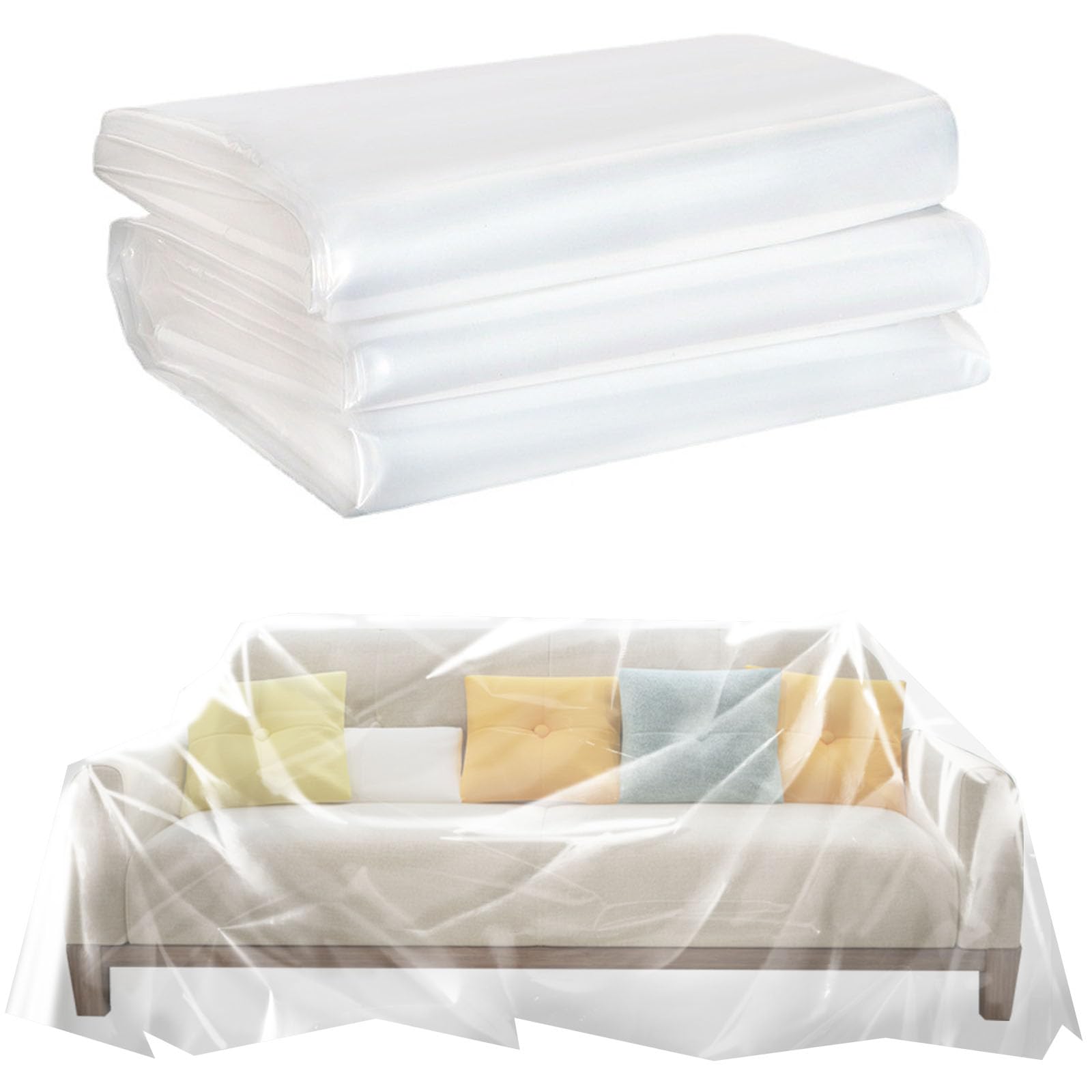 ToKinCen 2 Pack Plastic Sofa Cover for Furniture Clear Cover Plastic Duty Water and dustproof Resistant Sofa Slipcover Protection Covers for Moving Long Term,118" x 78"(300CM*200CM)