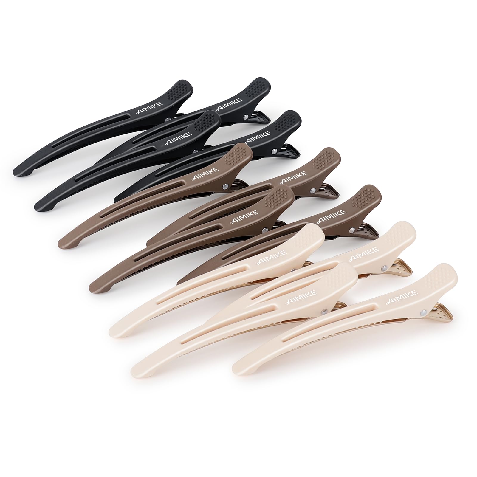AIMIKE Professional Hair Clips for Styling Sectioning, 12pcs Non Slip No-Trace Duck Billed Hair Clips with Silicone Band, Salon and Home Hair Cutting Clips for Hairdresser, Women, Men-10.9 cm Long — image 1