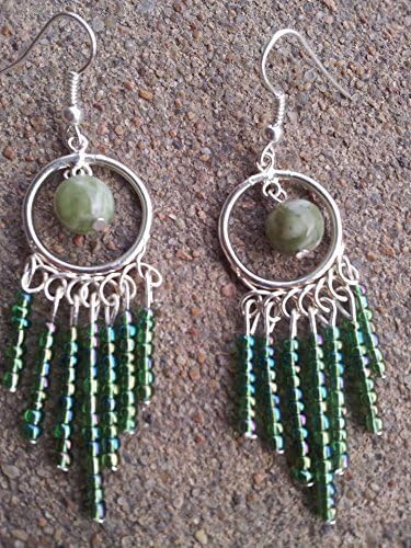 Jade and Seed Bead Full Moon Earrings