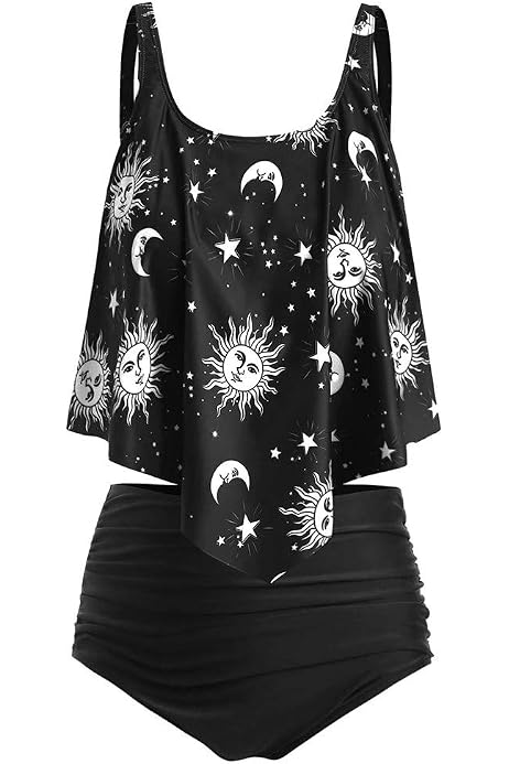 sun star moon lattice underwire tankini swimsuit