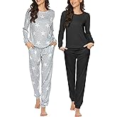 Ekouaer 2 Pack Pajama Sets for Women,Long Sleeve Top With Jogger Pants Lounge Set Sleepwear with Pockets