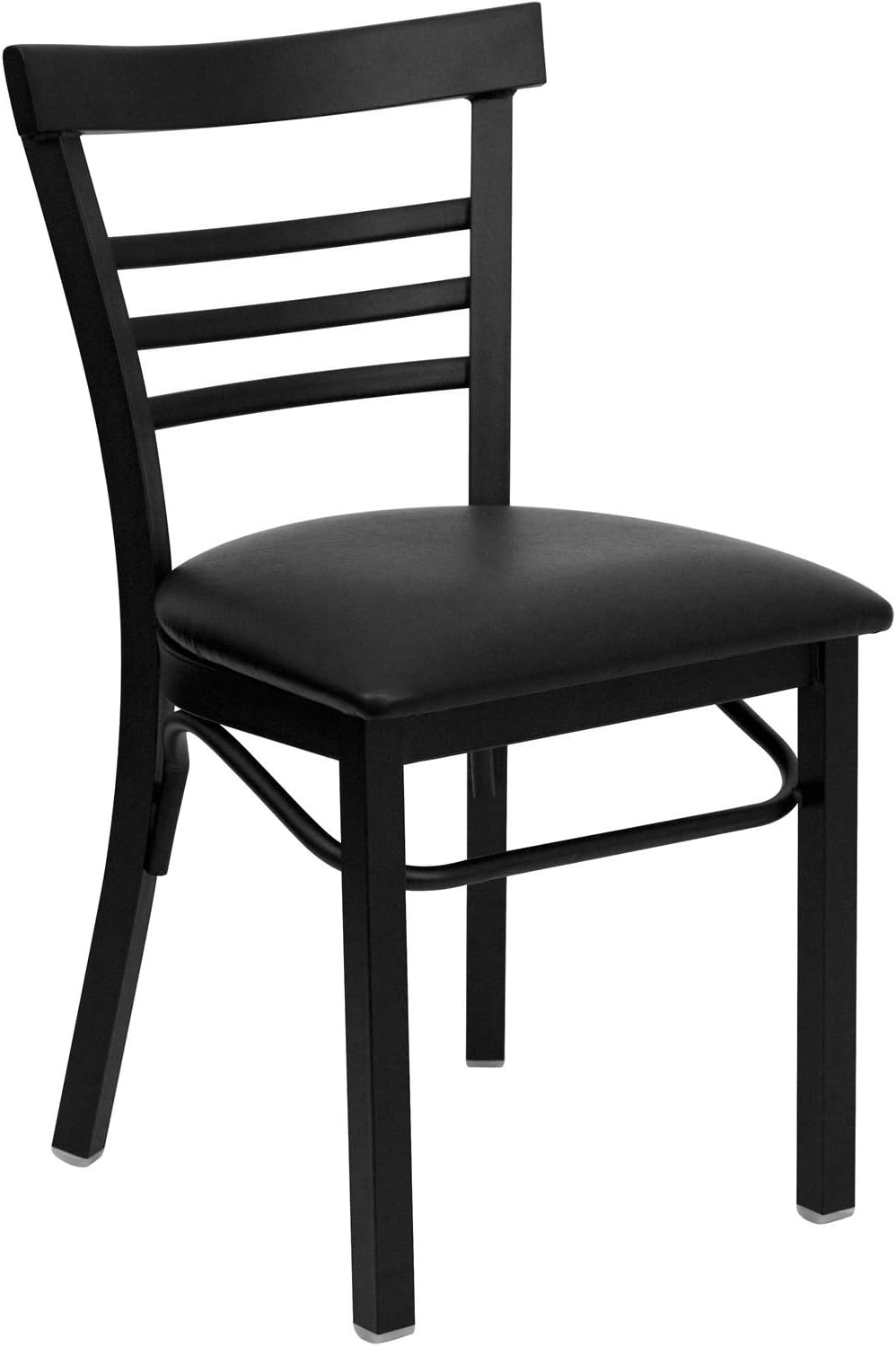 Hospitality Chair Black Metal Ladder Back Black Vinyl