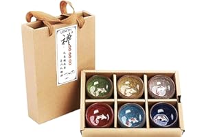 LENITH Ceramic Teacup and Sake Cup Set with 3D Koi Fish C Handcrafted, 6-Piece Assorted Colors, Gift Boxed for Tea or Spirits