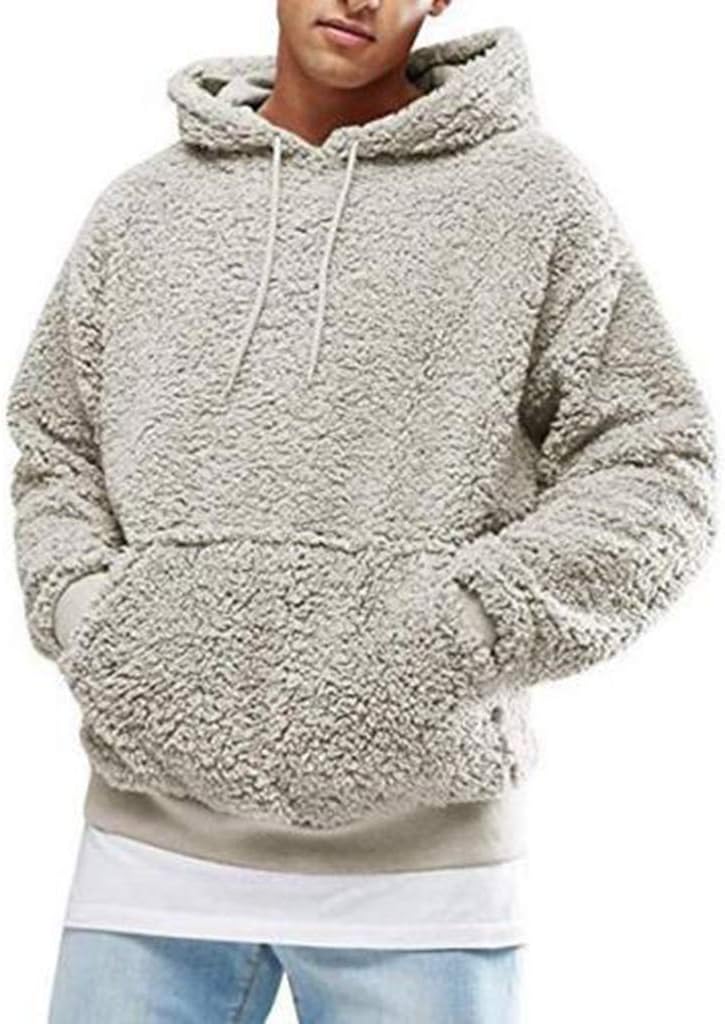 Men Fluffy Hoodie Casual Sweatshirt Zip Up Outerwear Pullover Warm Jumper Coat Jacket Blouse Hooded Tops