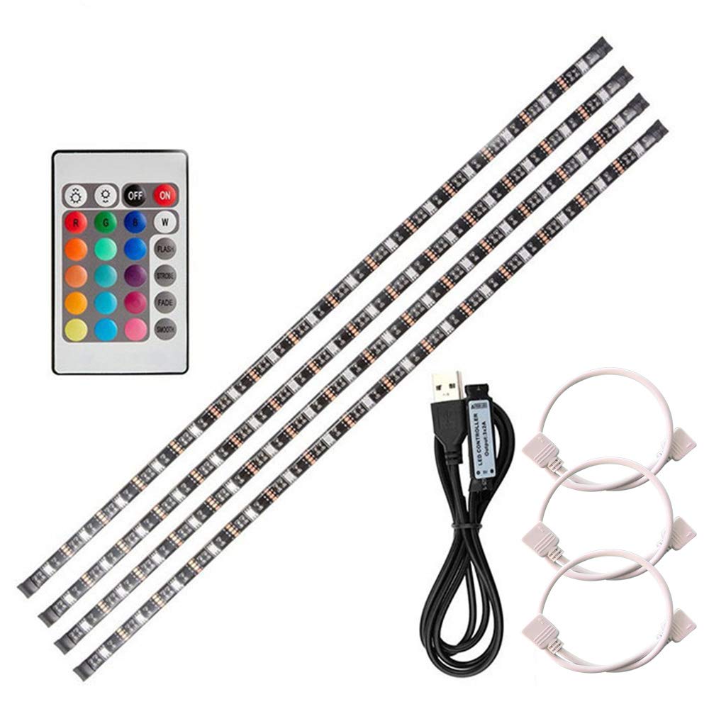 Lixada USB LED Strip Lights Kit Flexible 4 * 50cm LED Strip Lights Under Cabinet Strip Lights with Mini Remote Control Home LED Tape Strip for TV Computer Backlight Kitchen Cabinet Bedrooms Showcase
