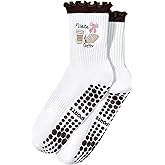 Century Star Cute Pilates Grip Socks Ruffle Frilly Yoga Crew Socks for Women-Non Slip Athletic Sticky Workout Barre Hospital