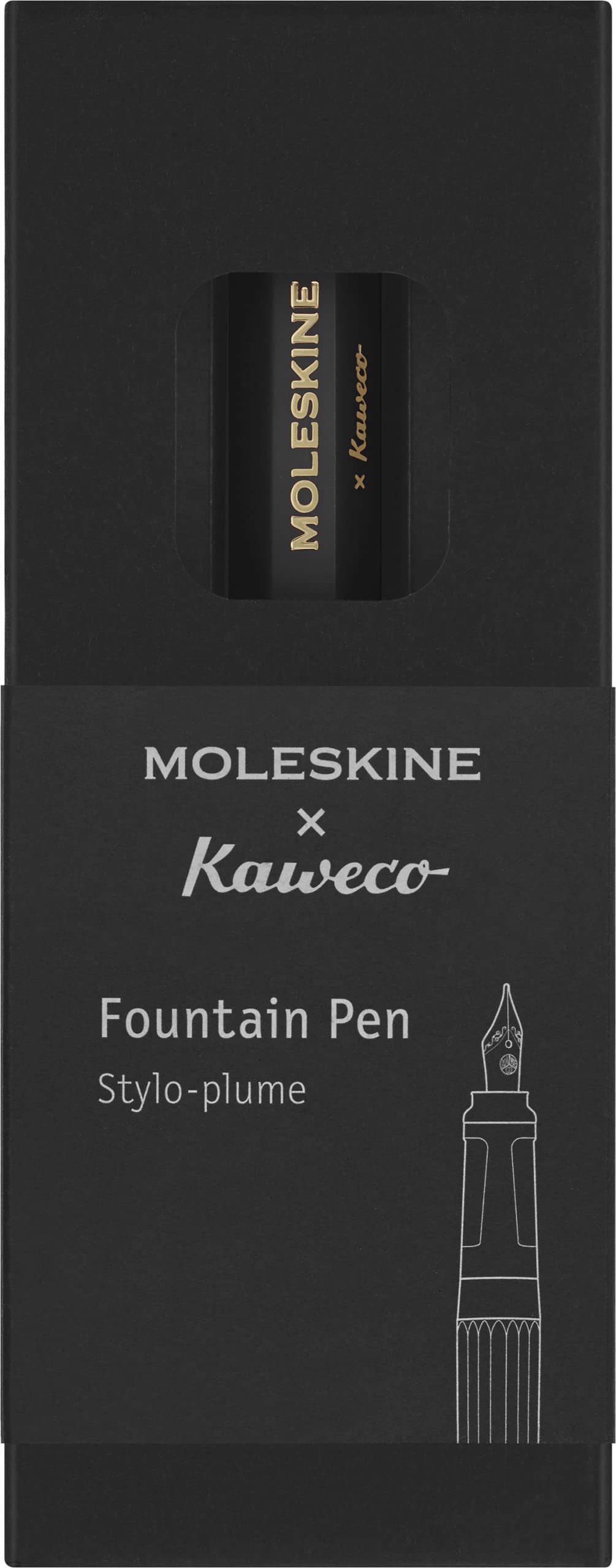 Moleskine x Kaweco Fountain Pen in ABS plastic With Gold-Plated Size M Nib for Writers, Note-Takers, Blue Ink Cartridge Included, Colour Black