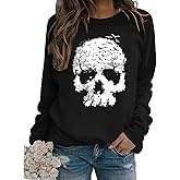 Bloom Skull Sweatshirt for Women Boho Floral Skull Graphic Tshirt Fall Long Sleeve Crewneck Pullover Tops