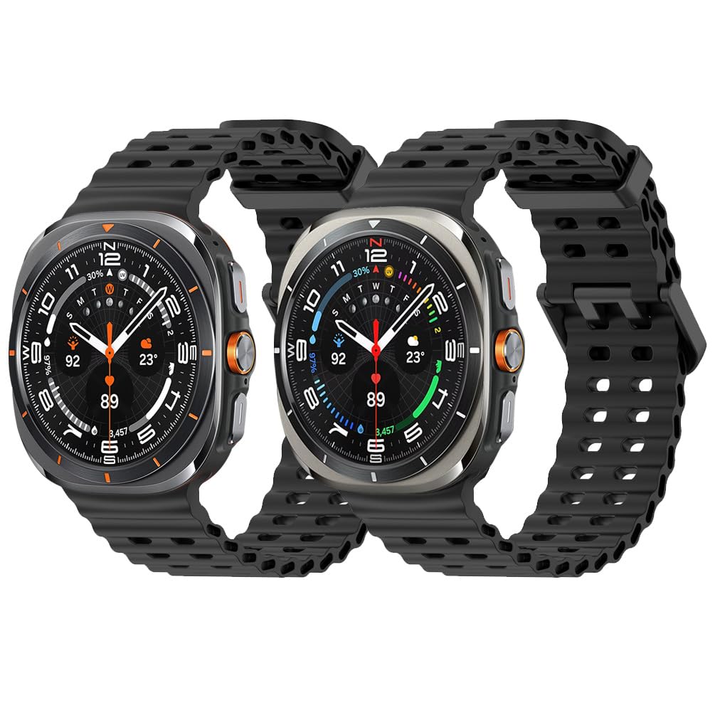 Photo 1 of 2-Pack Sport Band Compatible for Samsung Galaxy Watch Ultra 47mm (2024), No Gap Soft Breathable Silicone Replacement Straps Men Women (Black+Black)