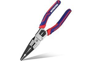 WORKPRO 6-in-1 Needle Nose Pliers, 8 Inch Multipurpose Long Nose Pliers with Wire Stripper/Crimper/Cutter Function, Premium H