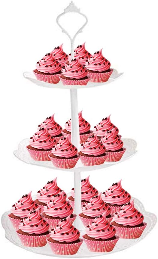 Cupcake Stand, 3 Tiers Round Cupcake Display Stand Dessert Tower Pastry Stand Party Serving Platter Holder for Wedding Birthday, White
