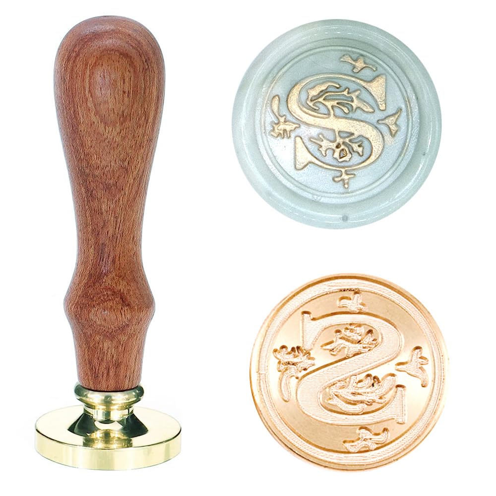 Poemluve Wax Seal Stamp Alphabe Letters S 25mm Initials Vintage Sealing Wax Stamps Brass Head with Removable Wood Handle for Scrapbooking, Wedding Invitation, Gift Wrap, Envelope (Letter S)